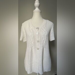 JESSICA White Y2K Knit‎ Cottage Coquette Short Sleeve Cardigan Size M